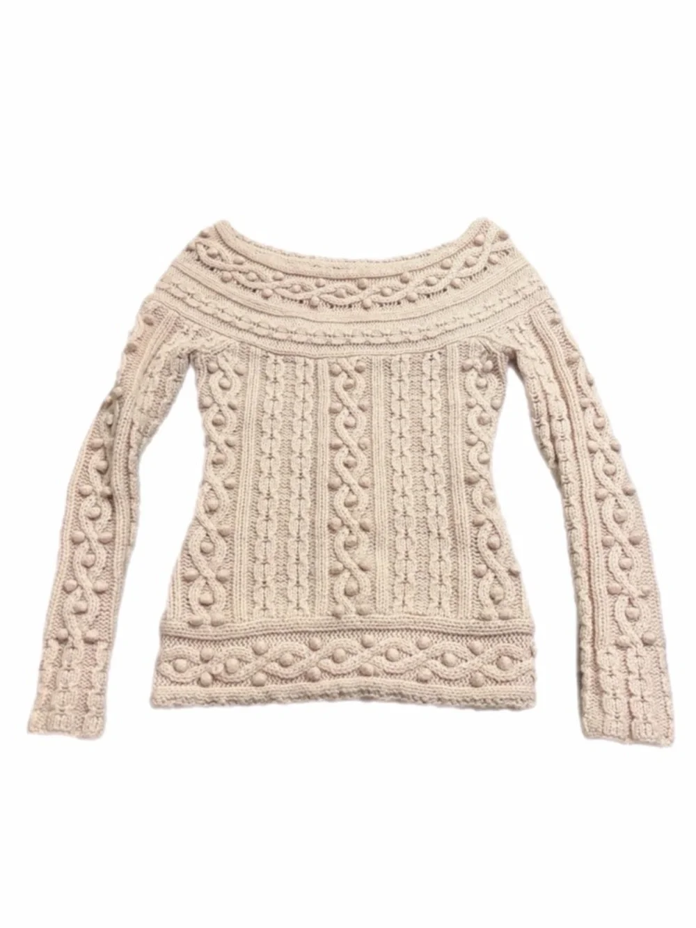 Y2K Vintage Moda International Wool Cable Knit Bobble Sweater (Ballet Pink) XS/S - Picture 2 of 7